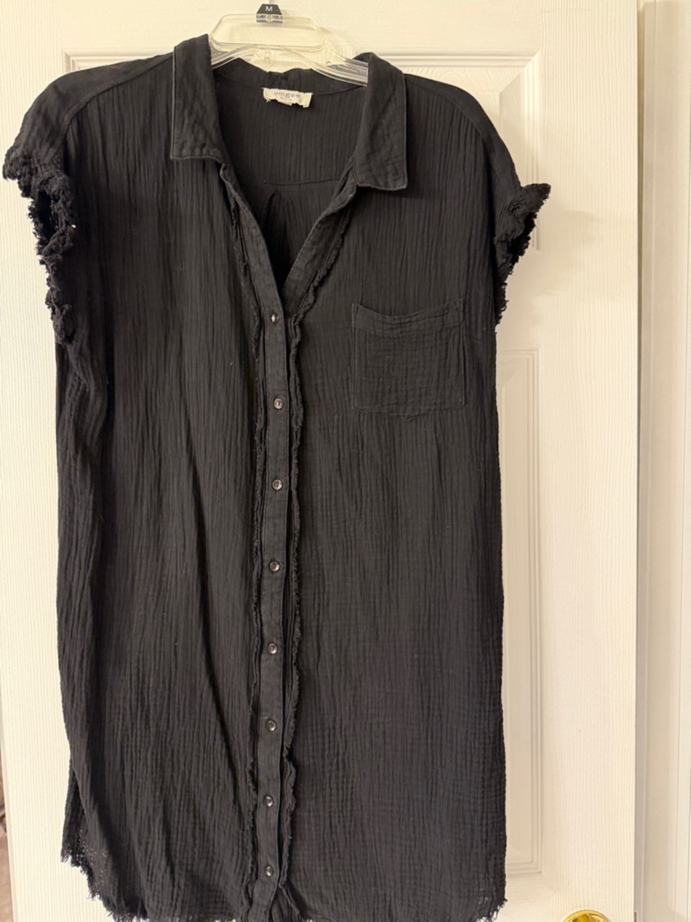Umgee Black Button-Front Short Sleeve Shirt Dress